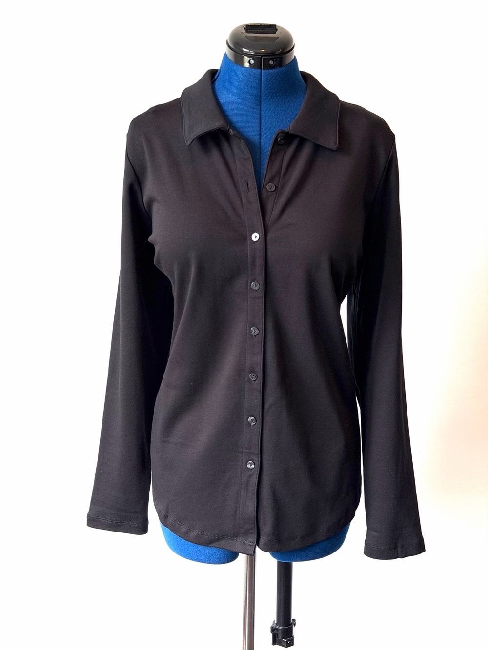 Isaac Mizrahi Stretch Cotton Black Button-Front Long Sleeve Shirt - Large